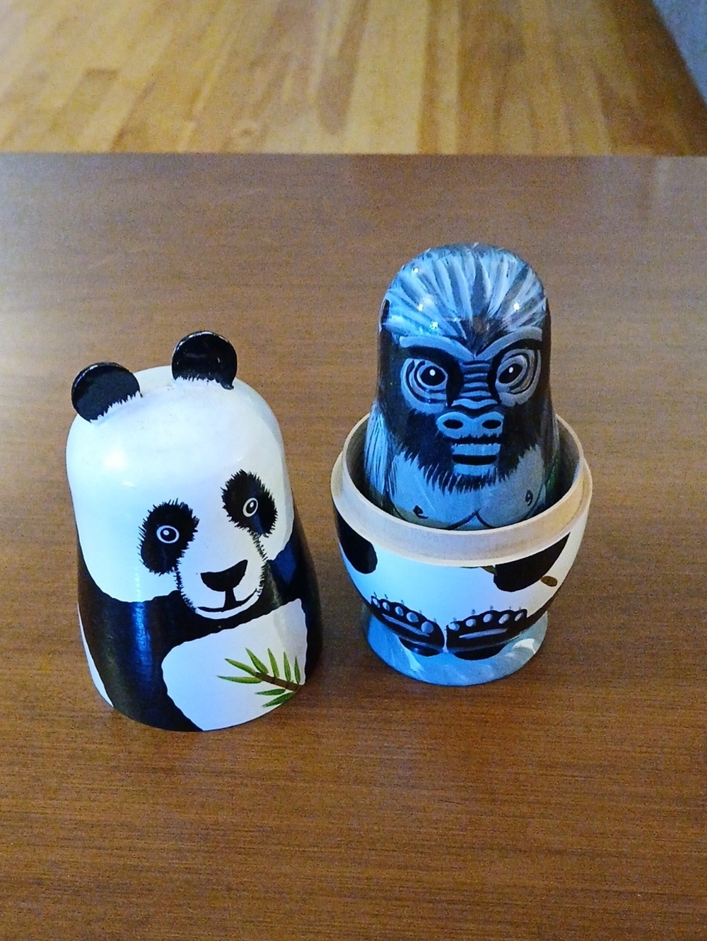 Cute Wooden Black & White Panda And Friends Nesting Doll Set - 5 Animal Set